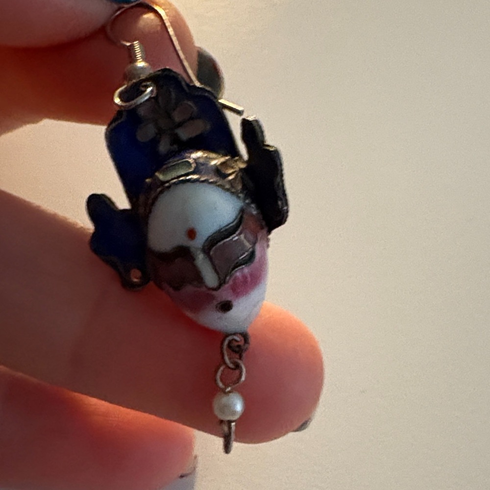 Vintage Porcelain Pink, White and purple/Blue Face Earrings - Picture 10 of 11